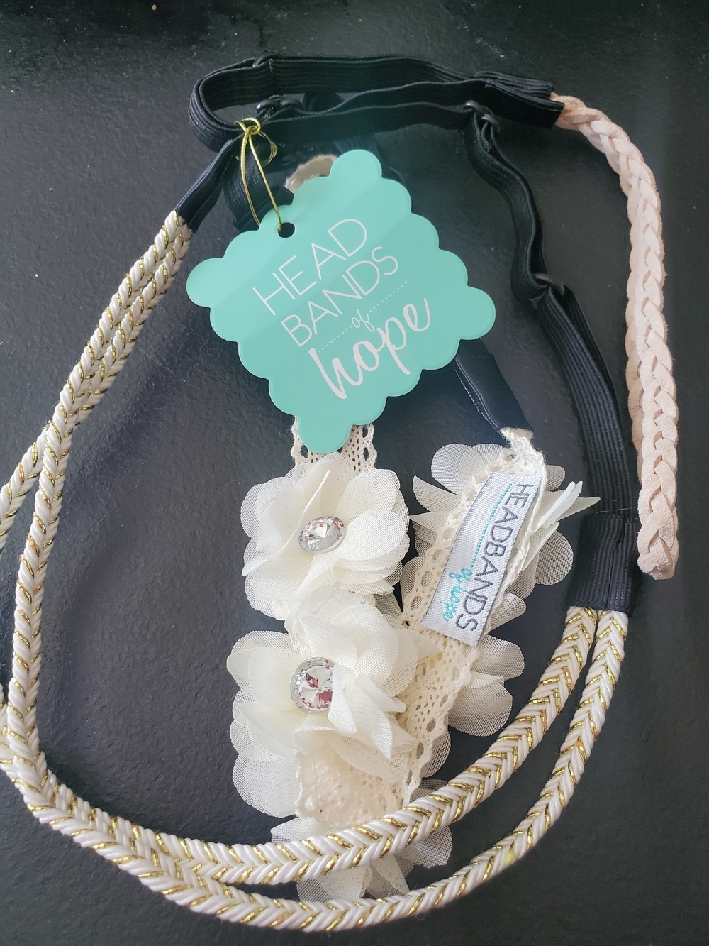 Headbands Of Hope Cream Floral Headband with Gold Braid